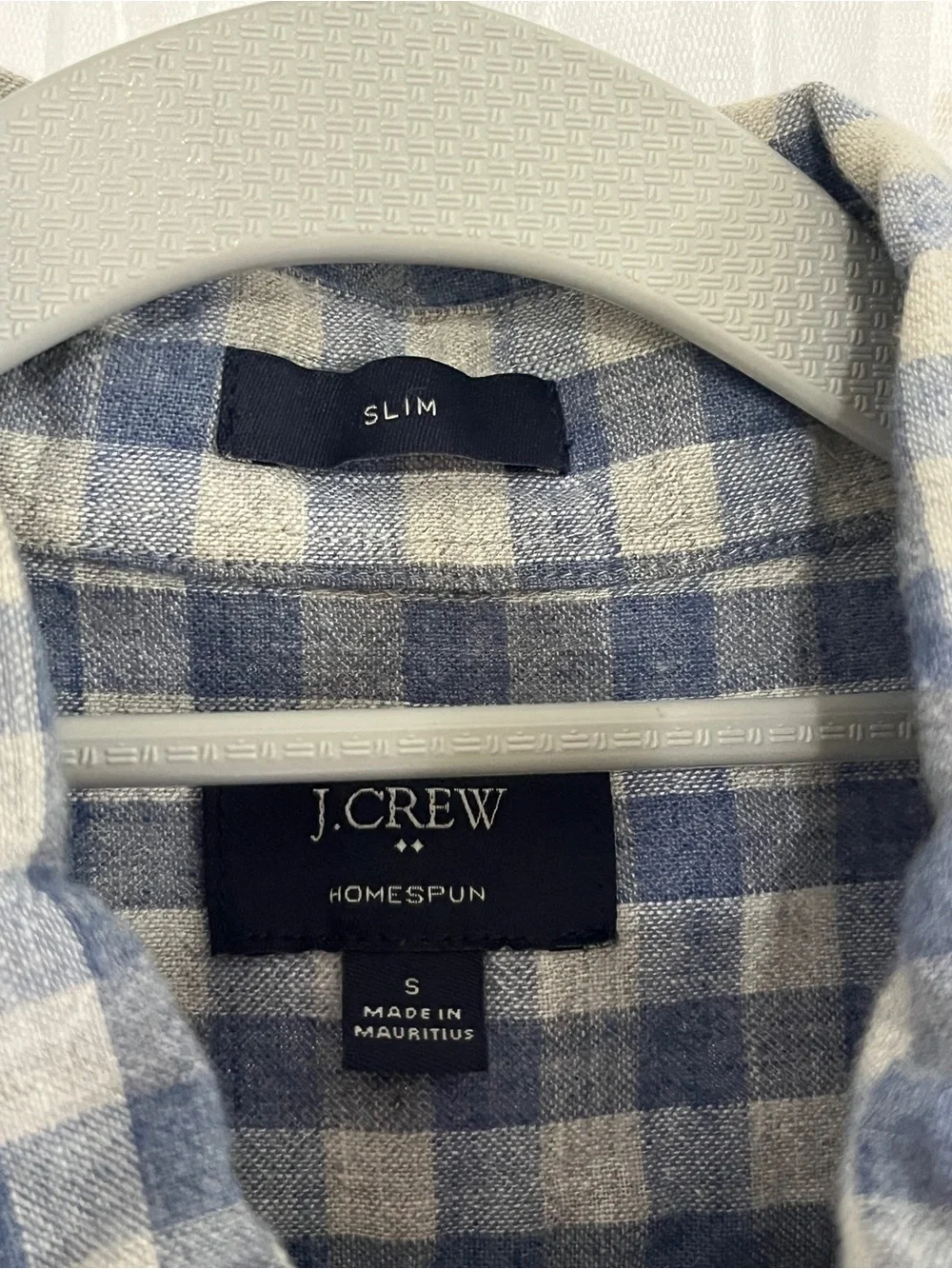 J. Crew Navy Gingham Short-Sleeve Button Shirt preppy homespun 100% cotton small